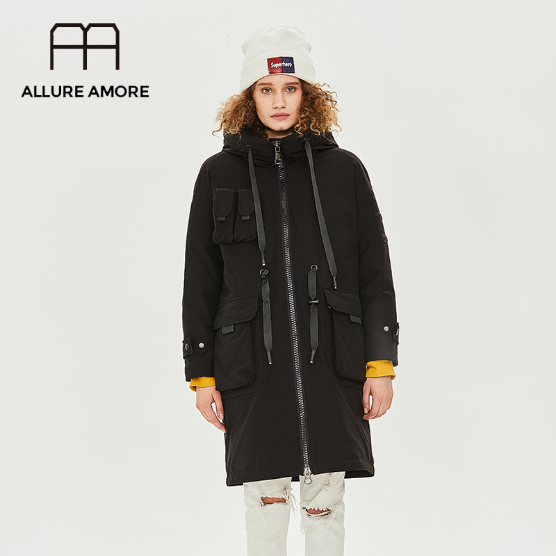 Allure Amore Hooded Ladies Puffer Cotton Coat Long Parka long White Duck women Down Jacket Warm Work Clothes Oversize Large Size 201023