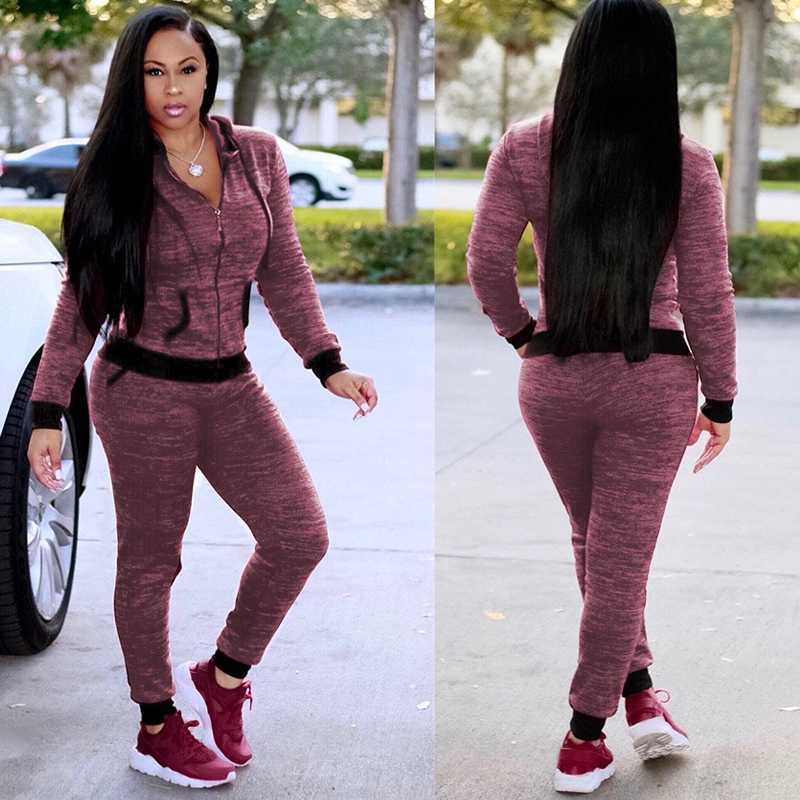 2 TWO PIECE SET Hoodies Jacket Zipper Jogger Trouser Tracksuit Sweatshirt For Women Sportsuit Female Sweat Suit Long Pant Winter 201009