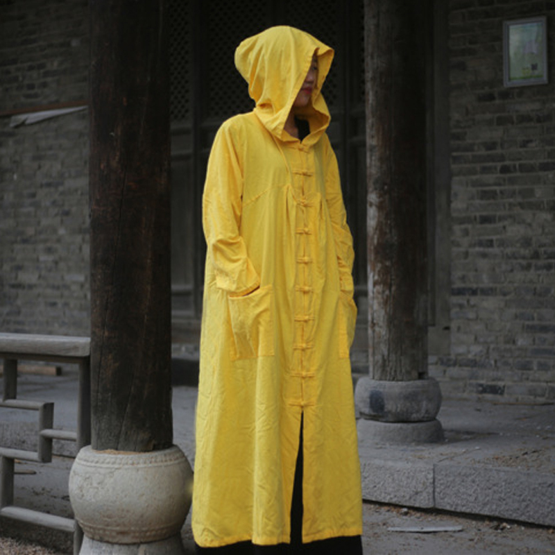 Johnature Women Hooded Trench Coat Fall New Button Pockets Brief Loose 5 Colour Linen Long Sleeve Vintage Coats 201211