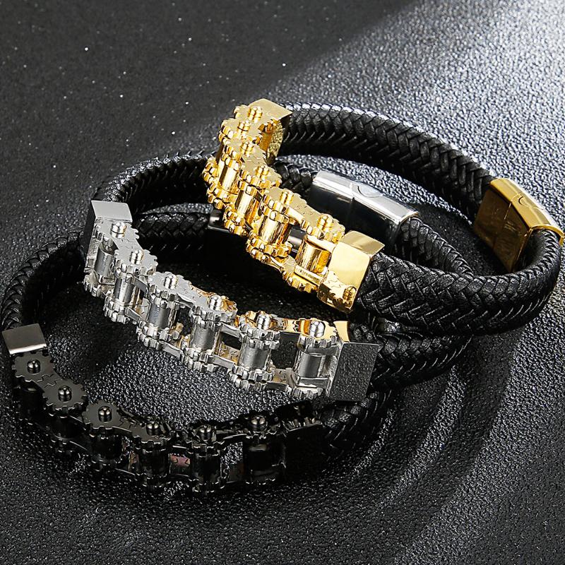 Tennis Hiphop Bicycle Chain Mens Bracelets Cowhide Leather Bracelet For Men Gold Black Stainless Steel Biker Accessory Drop DS
Tennis Hiphop Bicycle Chain Mens Bracelets Cowhide Leather Bracelet For Men Gold Black Stainless Steel Biker Accessory Drop DS