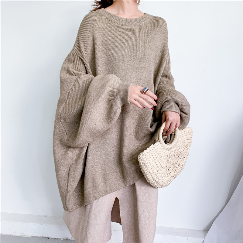 SuperAen Fashion Pullovers Sweater Women Autumn and Winter Bat Sleeve Big Size Ladies Solid Color Tops Casual Clothes 201223