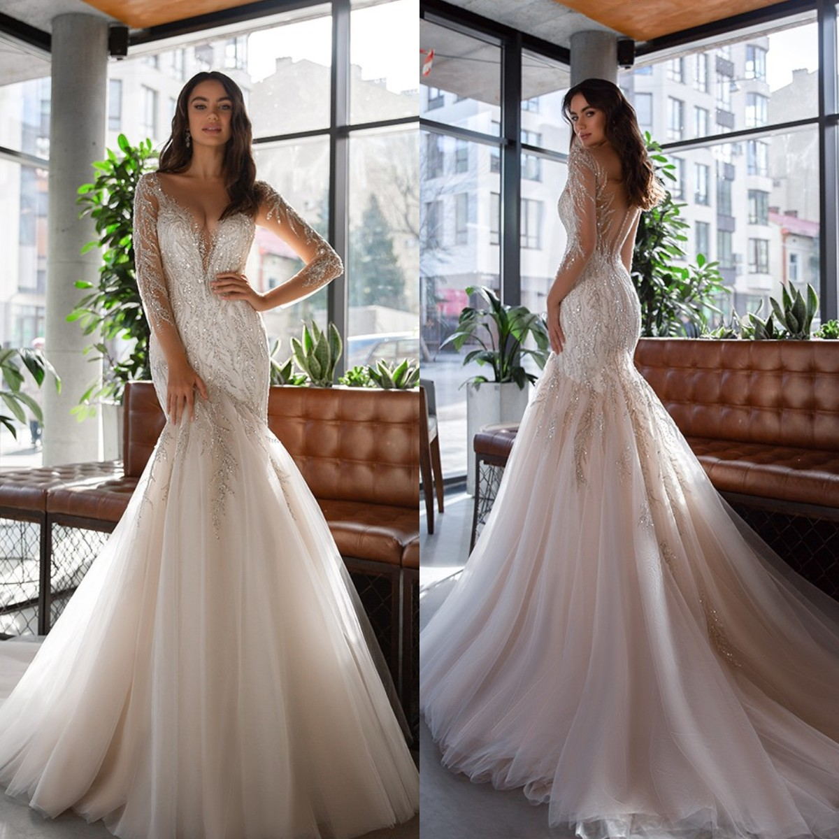 2021 Fashion Wedding Dresses Deep V Neck Lace Sequins Mermaid Bridal Gowns Custom Made Long Sleeves Button Back Wedding Dress, Ivory
2021 Fashion Wedding Dresses Deep V Neck Lace Sequins Mermaid Bridal Gowns Custom Made Long Sleeves Button Back Wedding Dress, Ivory