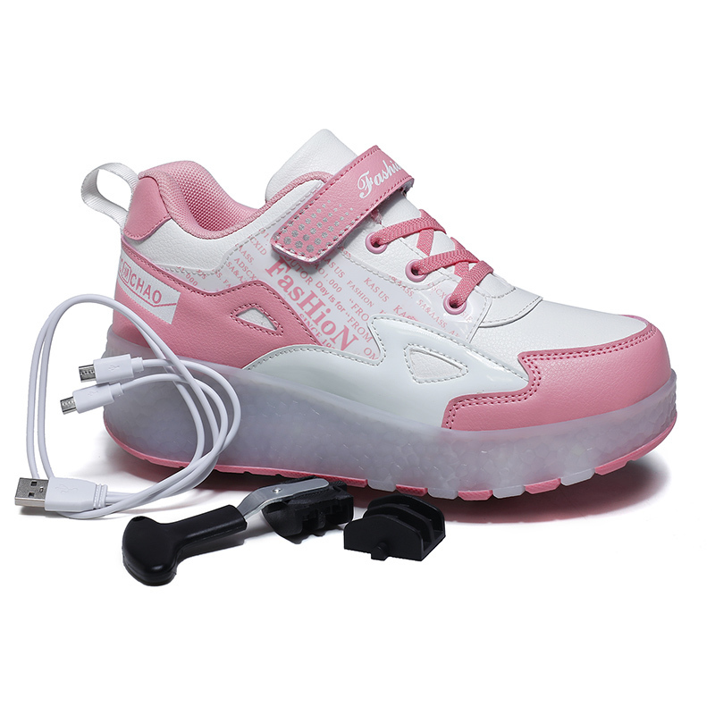 Kids LED usb roller shoes for boy girl glowing light up luminous sneakers with on wheels kids girls rollers skate shoes 201130