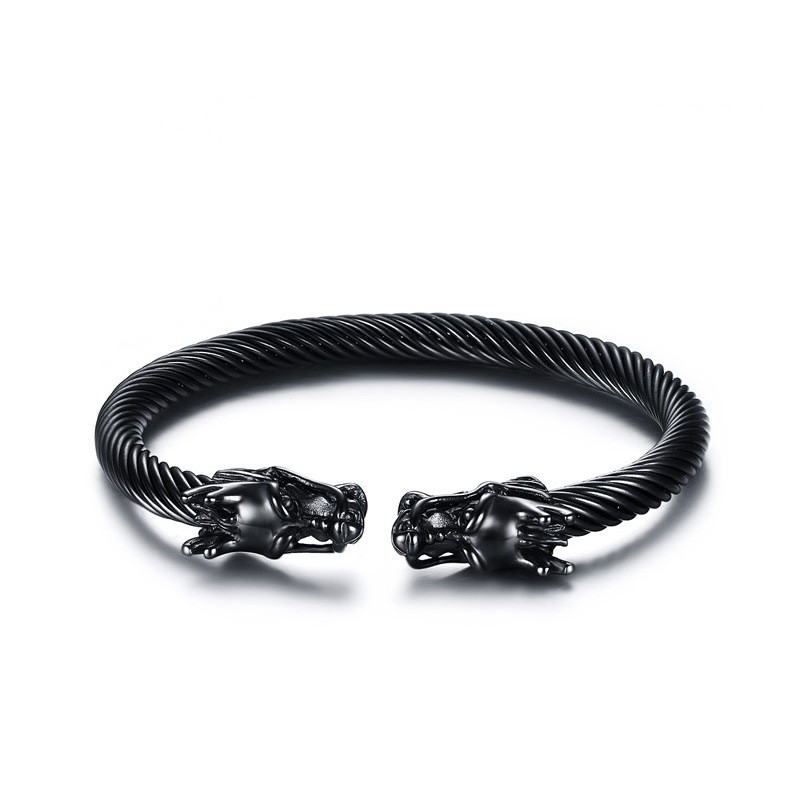 Fashion Men Black Male Dragon Bangles Twisted Black Stainless Steel Wolf Dragon Head Clasp Cuff Cable Bracelets Jewelry 
Fashion Men Black Male Dragon Bangles Twisted Black Stainless Steel Wolf Dragon Head Clasp Cuff Cable Bracelets Jewelry