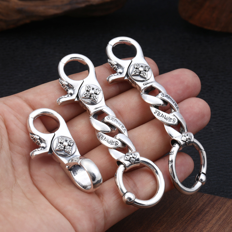 Brand new 925 sterling silver vintage handmade key ring key chain American European antiqeu silver fashion accessories key ring punk style
