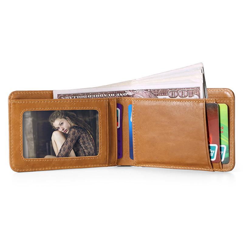 New style leather men's wallet European and American retro oil wax cowhide money clip ultra-thin coin purse, Blue
New style leather men's wallet European and American retro oil wax cowhide money clip ultra-thin coin purse, Blue