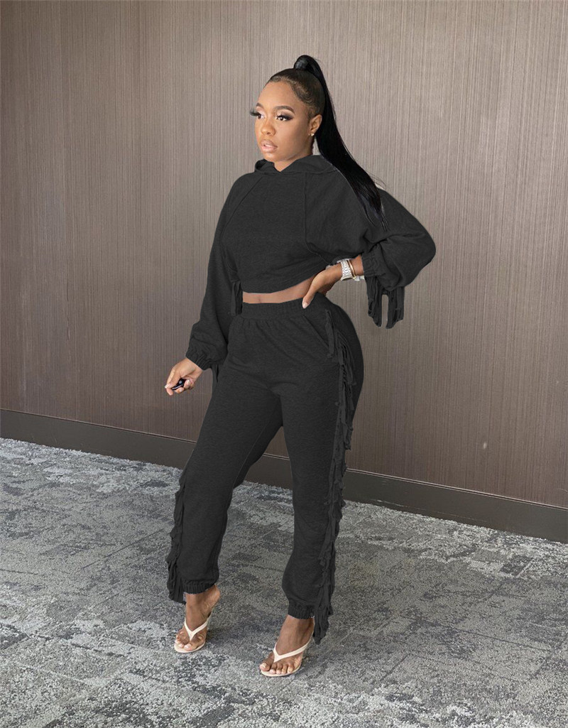 New Women cotton tracksuits fall winter clothing hoodies+pants tassels two piece set solid color sweatsuits outfits jogger suits 4112
