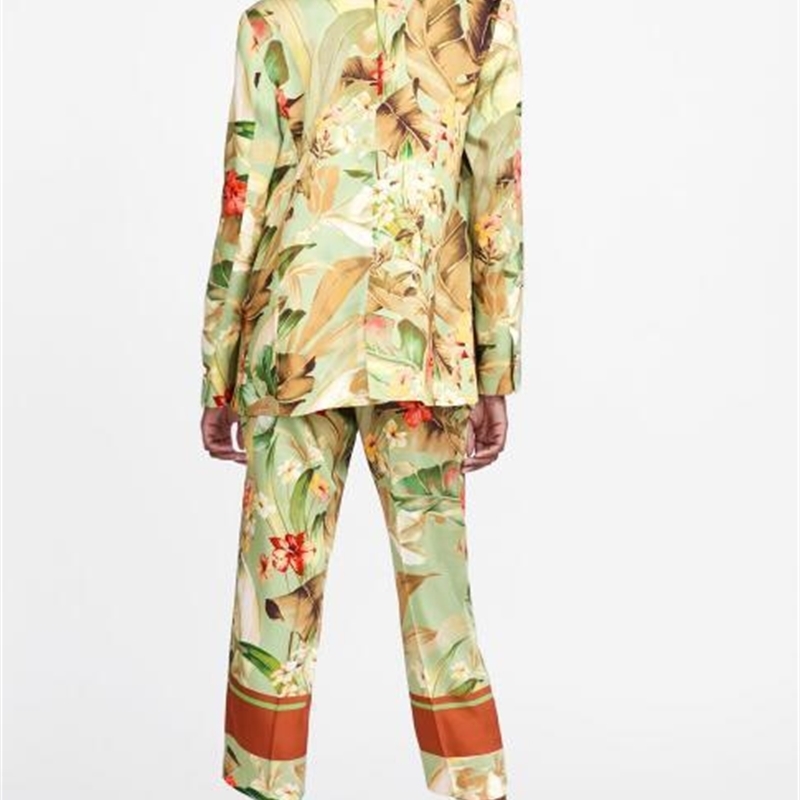 Summer Suit Set Leisure Kimono Blazer Jacket High Waist Straight Pants Two Piece Set Floral Printing Vacation Clothes Women 201120