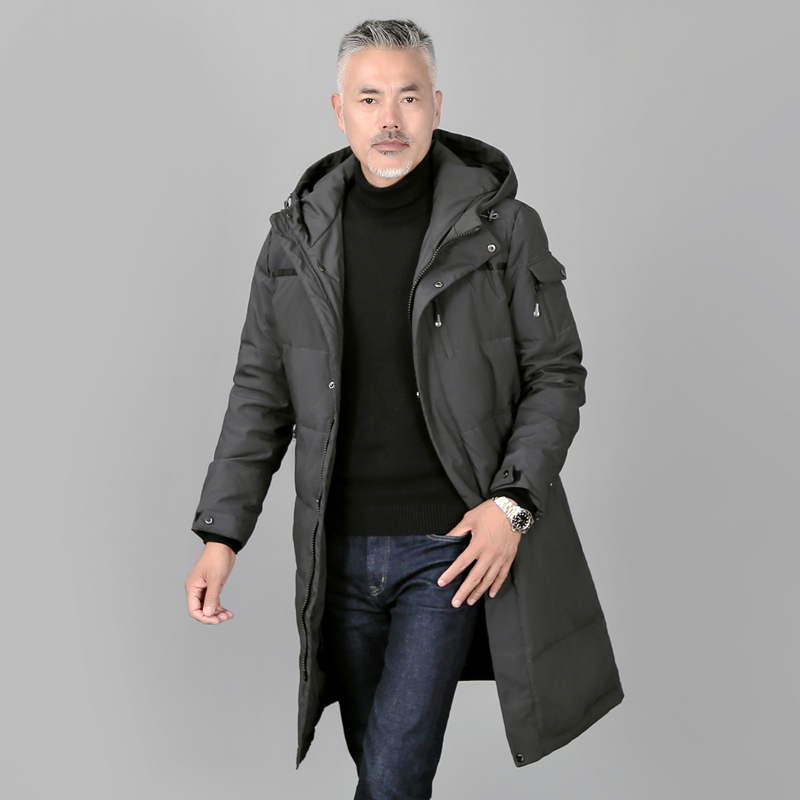 Plus Size 5XL Middle-aged Men Winter Down Coat For Father Long White Duck Down Winter Jacket Men Hooded Down Parka Men Overcoat 201128