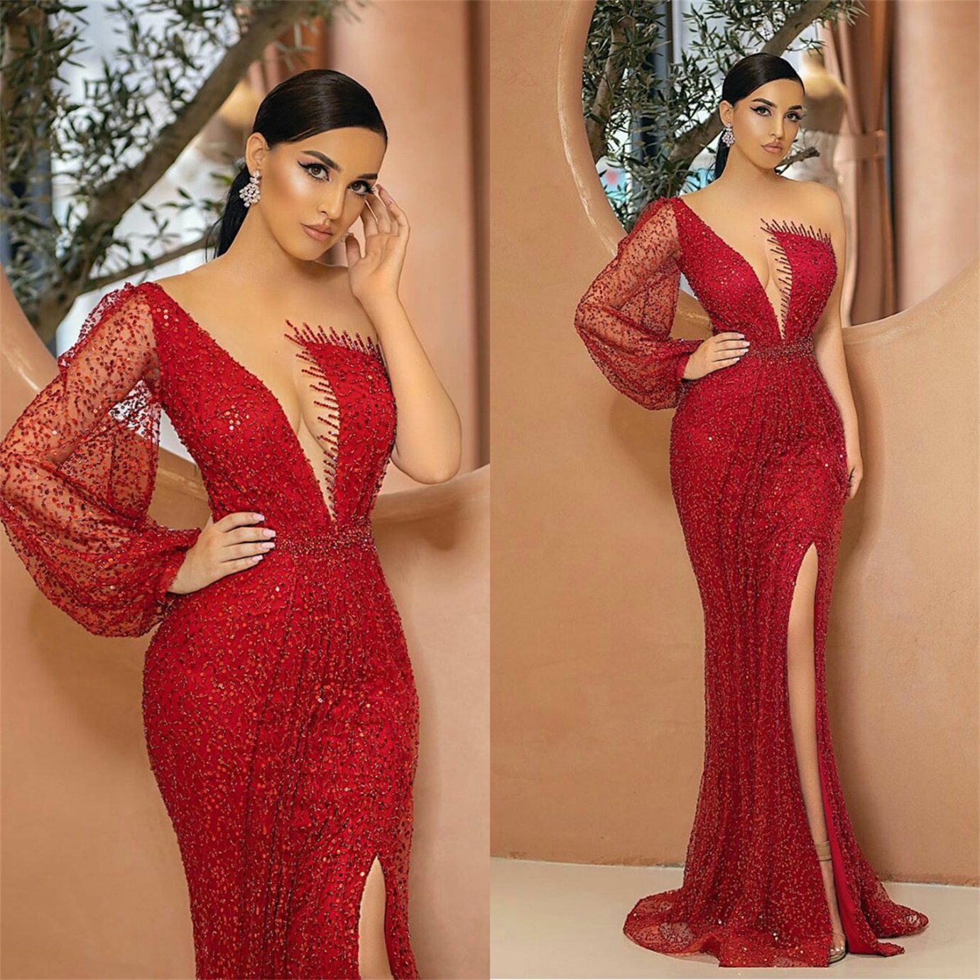 Handmade Sheath Wedding Dresses Custom Made Red Bridal Gowns Sweep Train One Shoulder Wedding Dress robes de mariée