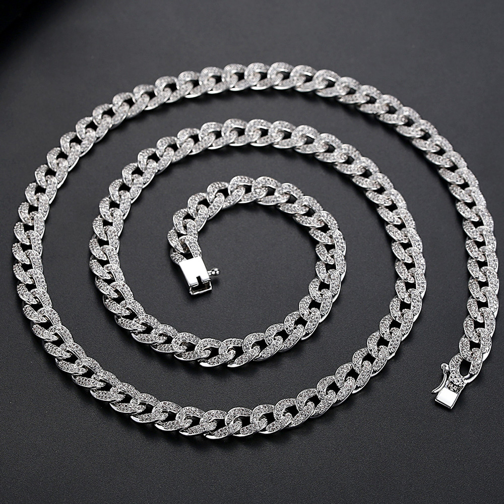 Hip Hop Shining Zircon Cuba Chains Necklace Jewelry Men's Shining Chains Necklace 18k Gold Silver Link Chains