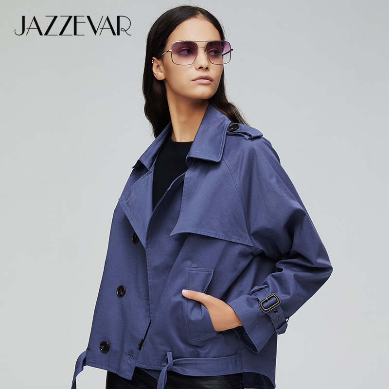 JAZZEVAR New arrival autumn trench coat women fashion cotton double breasted short loose clothing outerwear 9018 201211