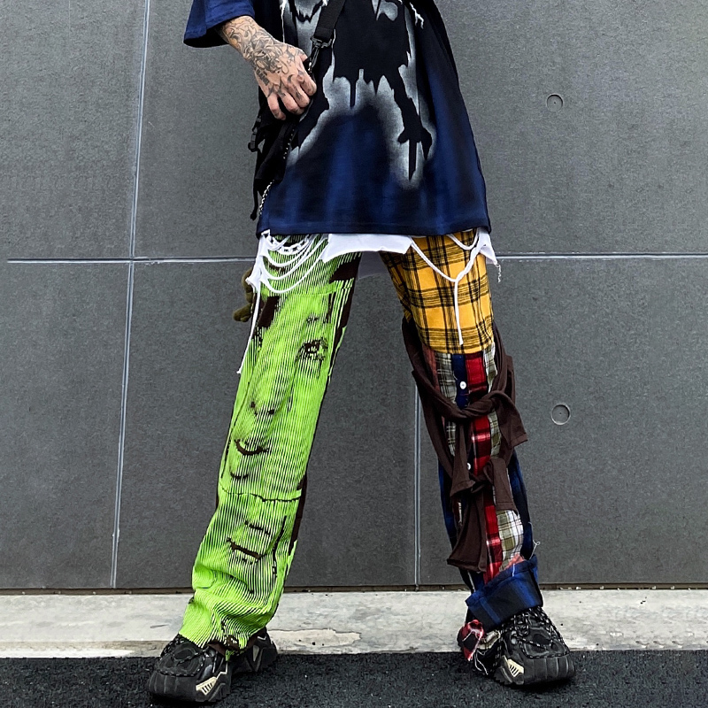 UNCLEDONJM Hip Hop Plaid Pants Men Ins Irregular Casual Pants Patchwork Pants Fashion Streetwear Trousers t2-a002 201126