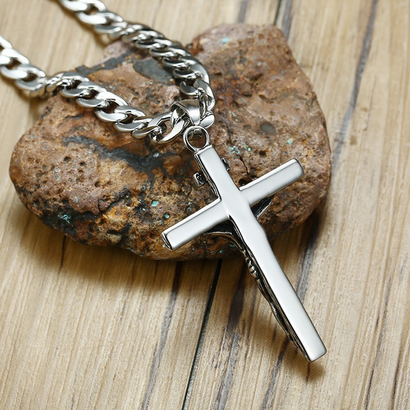 Vnox Crucifix Jesus Cross Necklace for Men Stainless Steel Cuban Chain 20"-24" Male Prayer Jewelry 201014