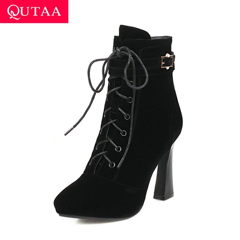 QUTAA 2021 Buckle Lace Up Zipper Ankle Boots Scrub Pointed Toe Women Shoes Autumn Winter Square High Heel Short Boots Size 34-43, Black
QUTAA 2021 Buckle Lace Up Zipper Ankle Boots Scrub Pointed Toe Women Shoes Autumn Winter Square High Heel Short Boots Size 34-43, Black