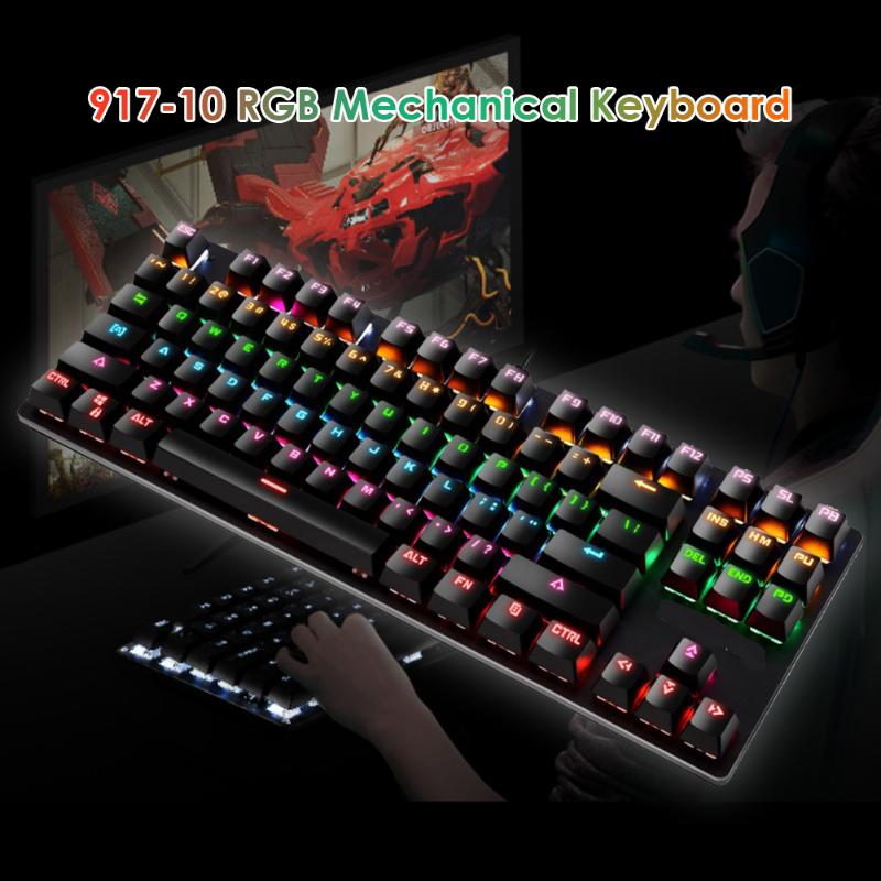 917-10 87 Keys USB Wired Backlight Blue Switch Mechanical Gaming Keyboard Universal Wired Mechanical Keyboard for Office Gamer
917-10 87 Keys USB Wired Backlight Blue Switch Mechanical Gaming Keyboard Universal Wired Mechanical Keyboard for Office Gamer