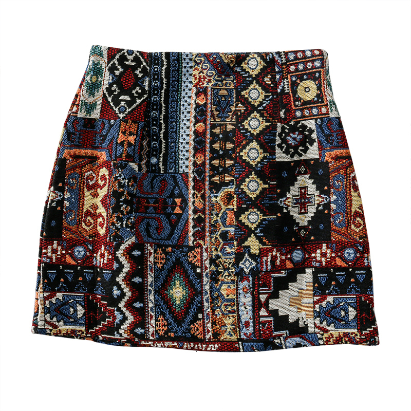 2020 Skirts Woman Boho Embroidery High Waist Mini Skirt Vintage Literary Girls Chic Pattern A-line Wrap Skirts T200301