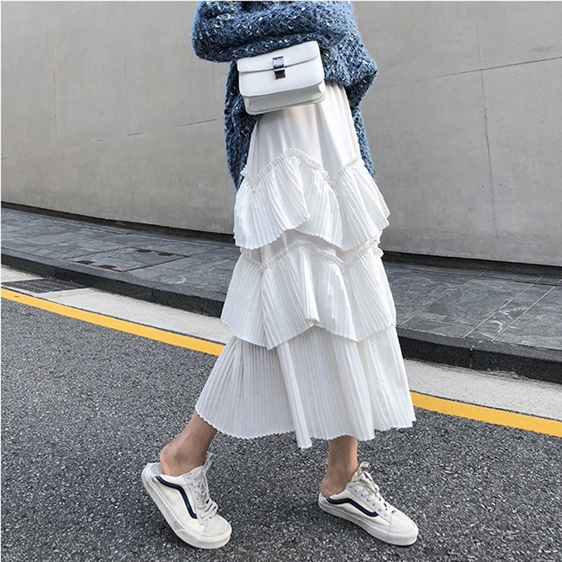 BGTEEVER Elegant Green Summer Skirt Elastic Waist Women Pleated Ruffles Long Skirts A-line feminino Faldas Saias Jupe Y200326, White
BGTEEVER Elegant Green Summer Skirt Elastic Waist Women Pleated Ruffles Long Skirts A-line feminino Faldas Saias Jupe Y200326, White