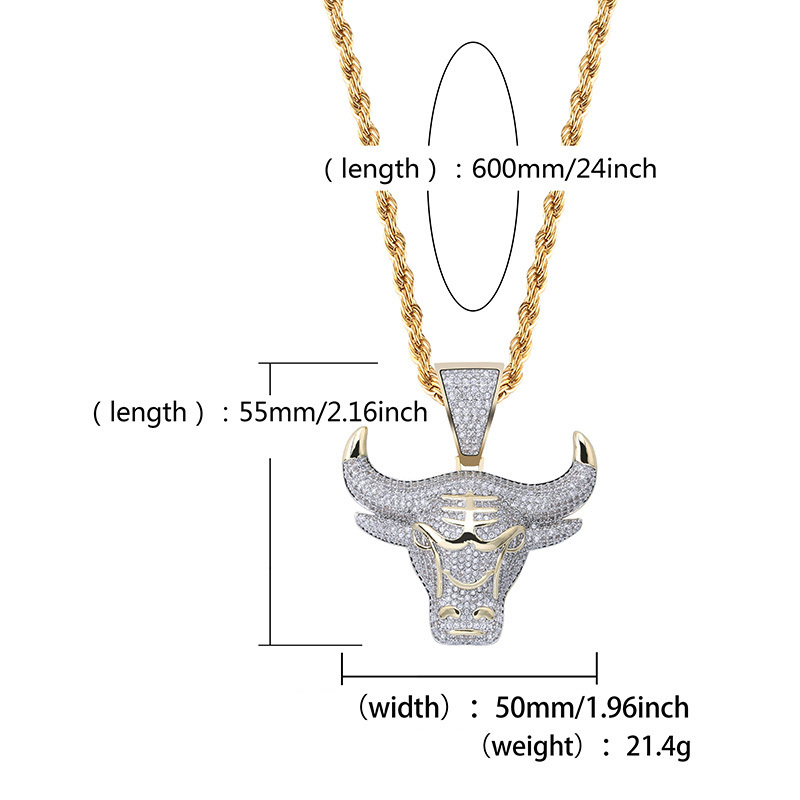 TOPGRILLZ Bull Demon King Gold Silver Color Chain Iced Out Pendant Necklace Men With Tennis Chain Hip Hop/Punk Fashion Jewelry Y200918