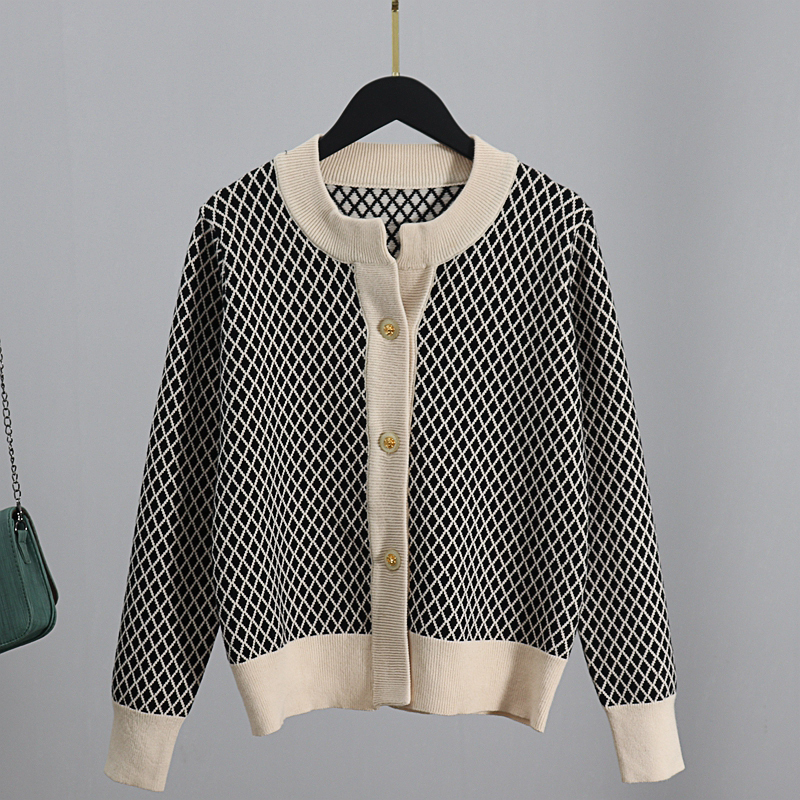 GIGOGOU Jacquard Knit Cardigan for Women Autumn Winter Single Breasted Argyle Cardigan Sweater Soft Chic Female Jacket Coat 201203