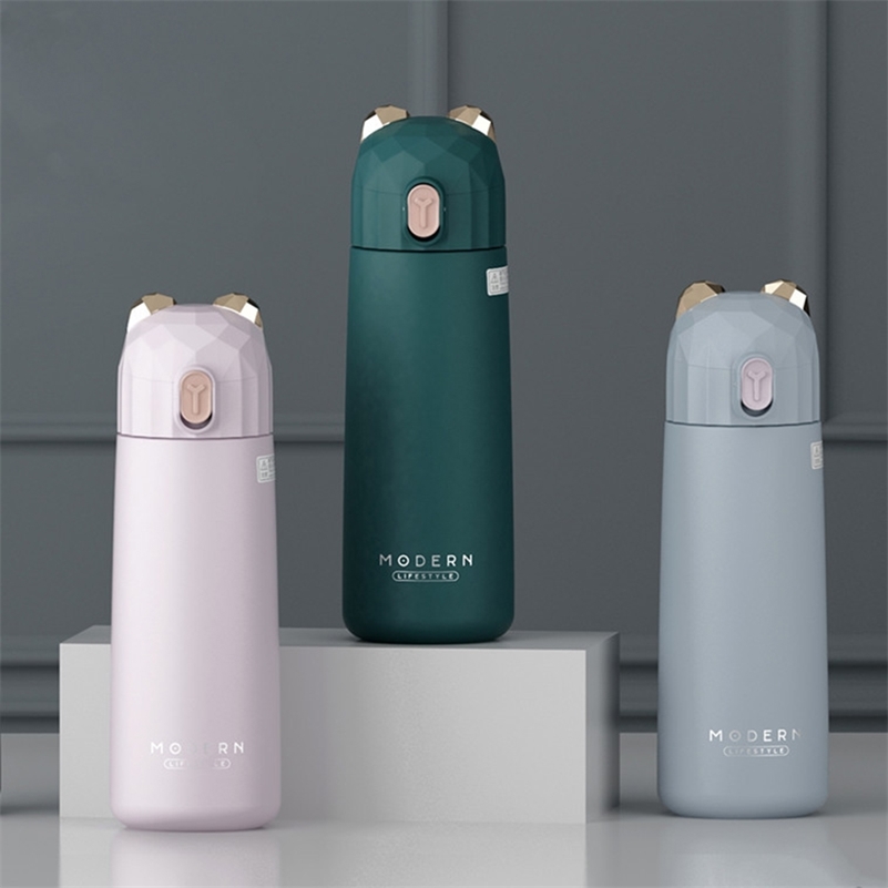 Modern Bear Thermal Cup 304 Stainless Steel Tumbler 350ml Vacuum Flask Lovely Girls Water Thermos Bottle Travel Insulated Cup LJ201218