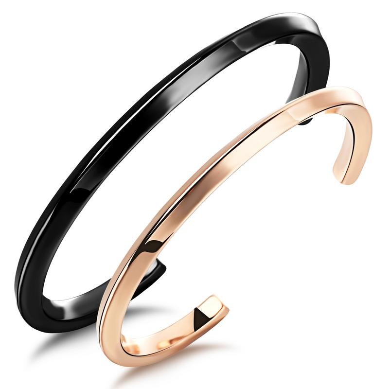 New Classic Design Men Women Lovers Gift Bangle Black and Rose Gold Plated Stainless Steel Bracelet
