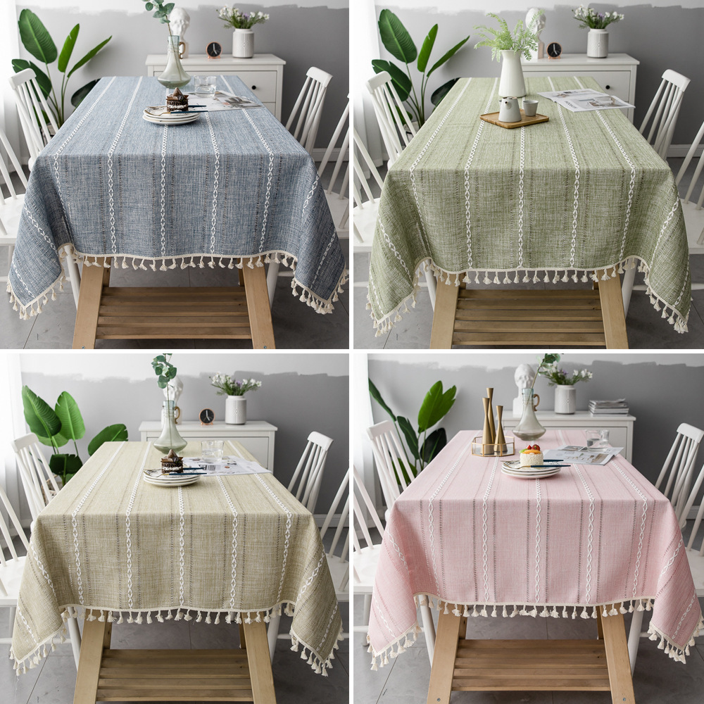Nordic Christmas Tablecloth Pink Hollow Embroidered Jacquard Striped Rectangle cloth Cotton en Dining Table Cover Decor 201123