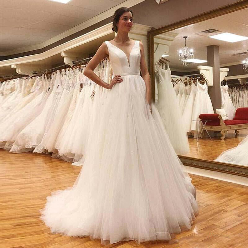 Custom Made Deep V Neck Satin Wedding Dresses 2021 Backless Sweep Train Tulle Beach A Line Wedding Bridal Gowns, White
Custom Made Deep V Neck Satin Wedding Dresses 2021 Backless Sweep Train Tulle Beach A Line Wedding Bridal Gowns, White