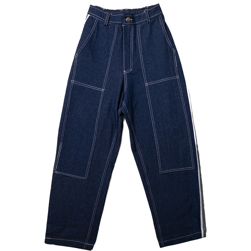 [DEAT] New Fashion Trousers High Waisted Women's Jeans Denim Vintage Wide Leg Loose Wild Straight Striped Classic AP800 201105