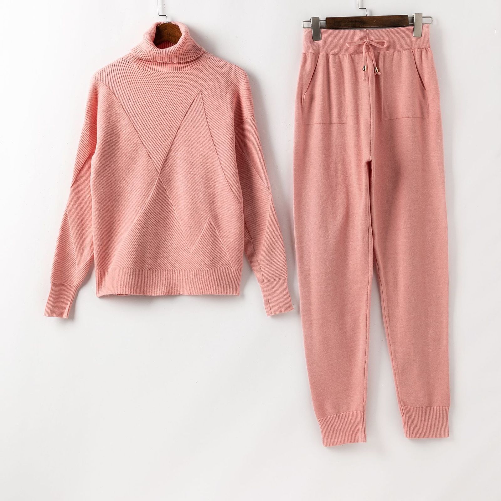 2021 New Two Piece Set Knit Sport Suits Thick Warm Turtleneck Women Sweater + Drawstring Harem Pants Winter Jogging Outfits 5sx4, Pink 
2021 New Two Piece Set Knit Sport Suits Thick Warm Turtleneck Women Sweater + Drawstring Harem Pants Winter Jogging Outfits 5sx4, Pink