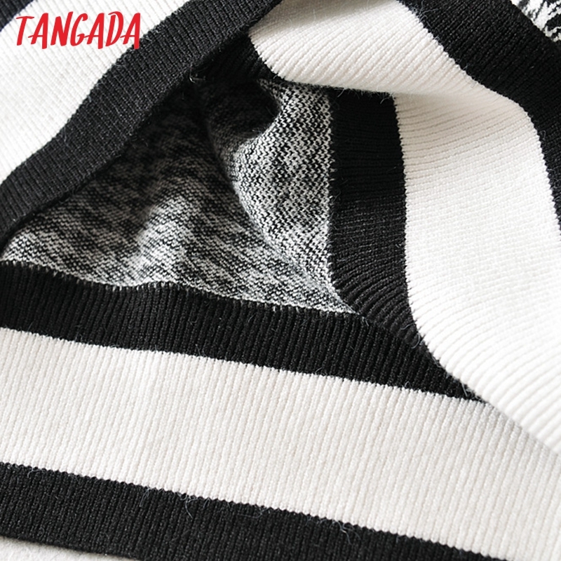 Tangada fall women plaid oversized sweater cashmere knitted pullover sweater v neck high quality jumper 3H679 201221