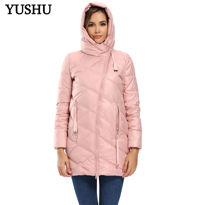 YUSHU Winter Jacket Women StandUp Collar Cotton Padded Winter Coat Women Warm Curve Zipper Parka Women Jacket Manteau Femme 200928