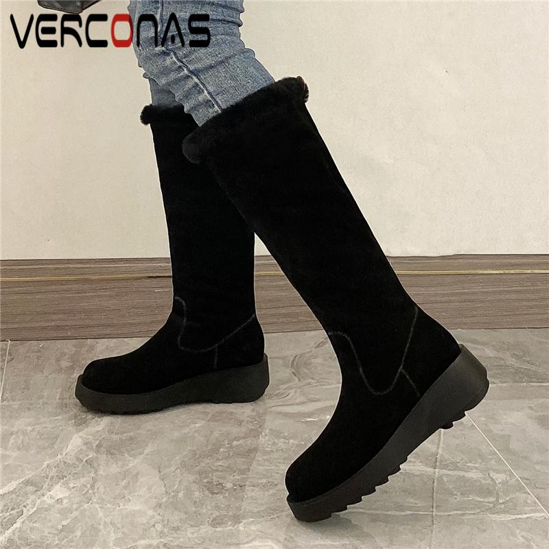 VERCONAS Cow Suede Knee-High Boots For Women 2020 Autumn Winter Warm Snow Boots Platforms Flat Shoes Woman Concise Casual, Black
VERCONAS Cow Suede Knee-High Boots For Women 2020 Autumn Winter Warm Snow Boots Platforms Flat Shoes Woman Concise Casual, Black