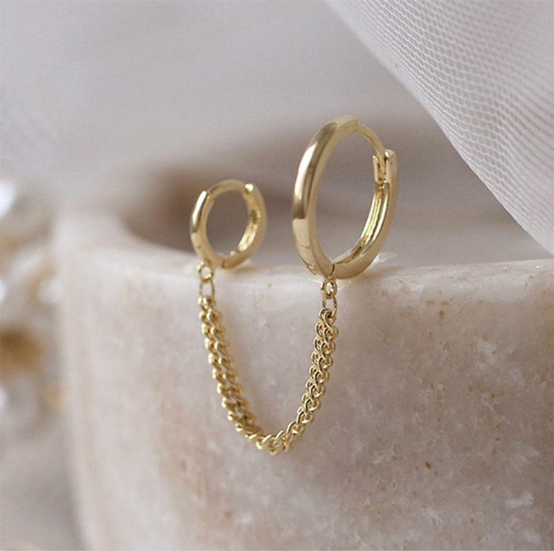 18K Gold Silver Plated Cham Earrings Double Pierced Circles Earring Hoop Dangle Earring Clip on Ear Jewelry Chain Wrap Ear Accessory Wholesale Price