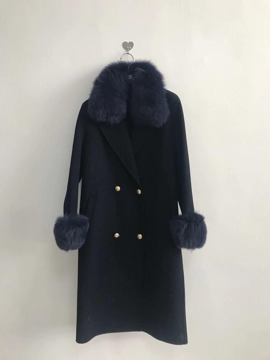 QIUCHEN PJ19100 New arrival high quality cashmere women jacket with real fox fur collar and cuffs Fashion model 201222