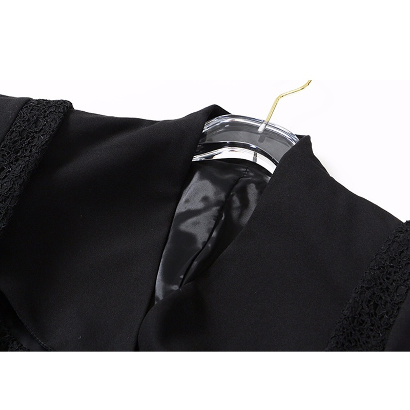 TWOTWINSTYLE Patchwork Hollow Out Black Coat For Women V Neck Long Sleeve Lace Coats Female Summer Fashion Clothing 201023