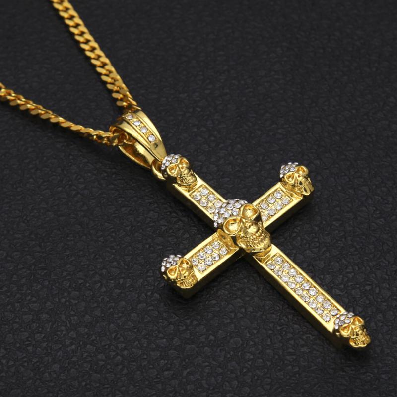 New Punk Style Gold Skull Necklace Religious Crystal Rhinestone Men's Cross Pendant Hip Hop Cuban Necklace
New Punk Style Gold Skull Necklace Religious Crystal Rhinestone Men's Cross Pendant Hip Hop Cuban Necklace