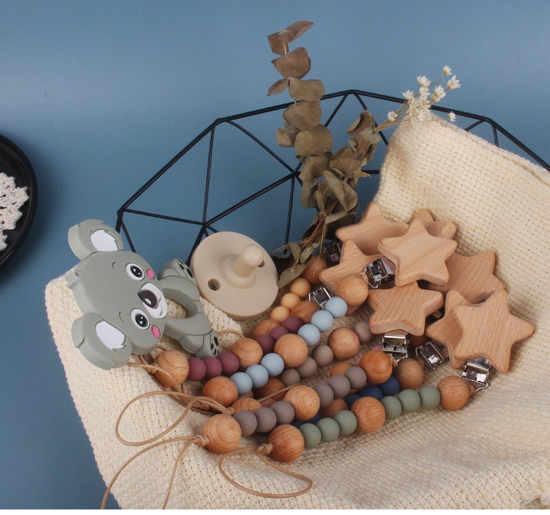 INS baby Safty Wooden Soothers & Teethers Stars Shape And Beads Ball Design Health Care Teething Training Infant Suitable For 0-3Months