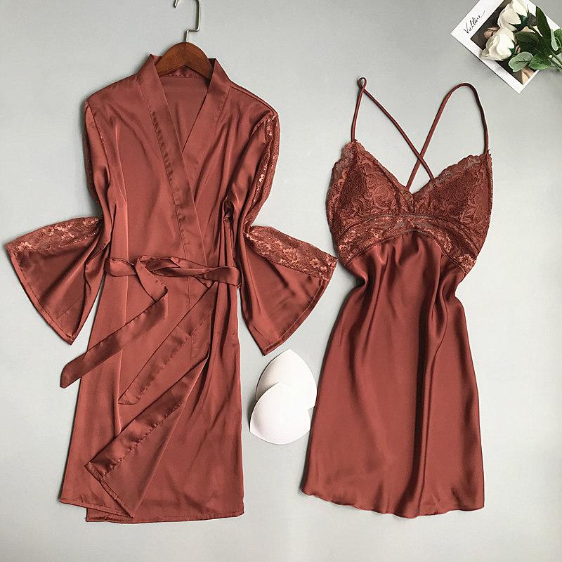 Underwear Women's Sexy Satin Lace Nightdress + Bathrobes Two Pieces Robe & Gown Sets Pyjama L XL, Orange a-5
Underwear Women's Sexy Satin Lace Nightdress + Bathrobes Two Pieces Robe & Gown Sets Pyjama L XL, Orange a-5