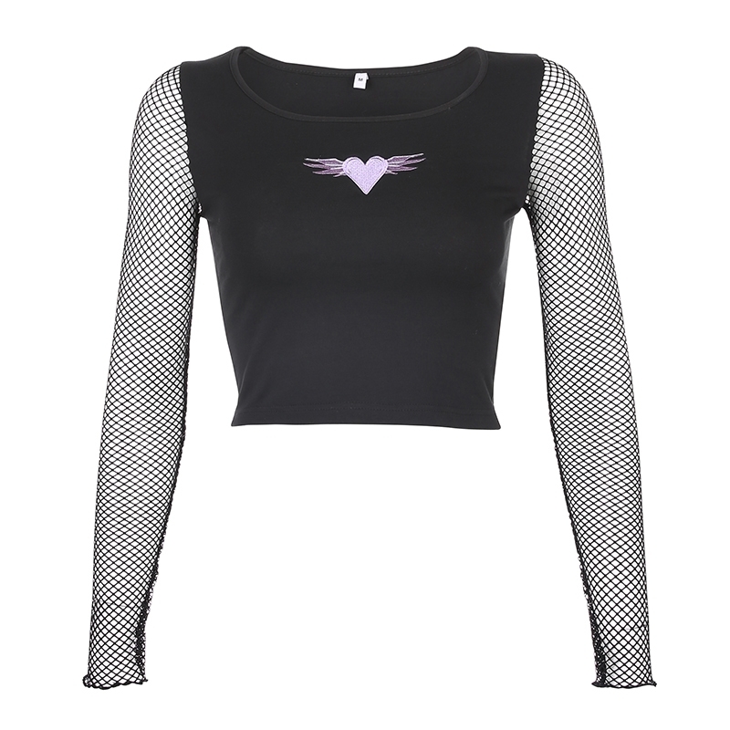 Weekeep Women Cropped Heart Shape Embroidery t shirt Summer Mesh Sleeve Patchwork Tee Shirt Femme Crop Top Y200422, Black
Weekeep Women Cropped Heart Shape Embroidery t shirt Summer Mesh Sleeve Patchwork Tee Shirt Femme Crop Top Y200422, Black