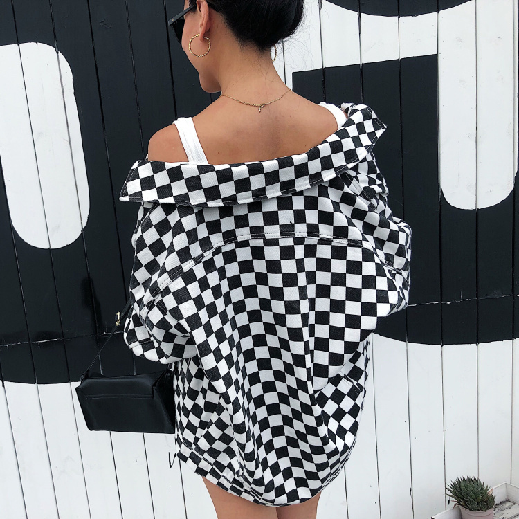 Women Vintage Plaid Checkered Long Oversize Jacket Coat Female Long Sleeve Turn-down Collar Casual Outerwear Feminino Overcoat 201017