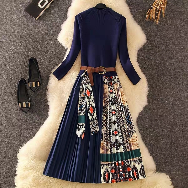 2021 Merchall High Quality New Autumn Women's Long-sleeved Elegant Knitted Patchwork Pleated Sweater Midi Es A5ch, Dark blue
2021 Merchall High Quality New Autumn Women's Long-sleeved Elegant Knitted Patchwork Pleated Sweater Midi Es A5ch, Dark blue