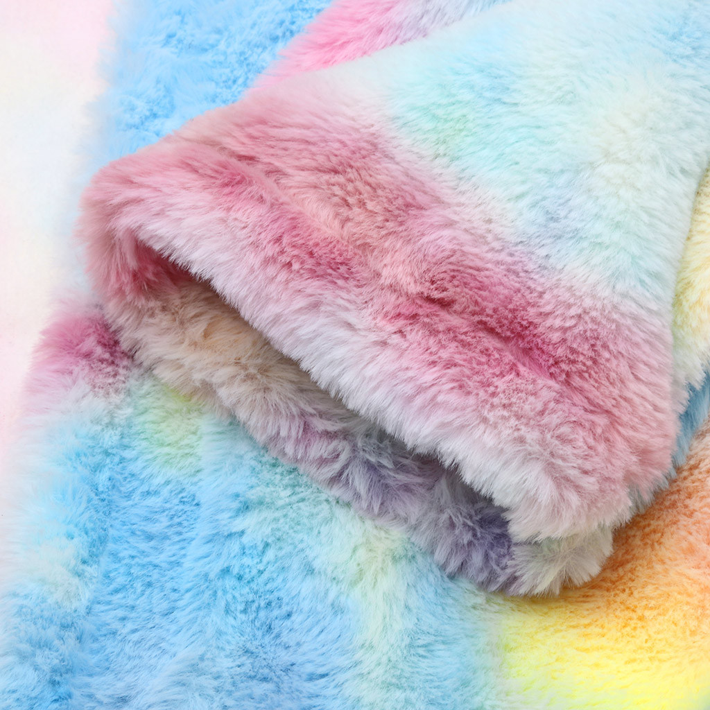 Women Rainbow Faux Fur Coat Jacket Colorful Artificial Wool Collar Hooded Long Sleeve Thicken Warm Coats And Jackets Women 2019 T200111