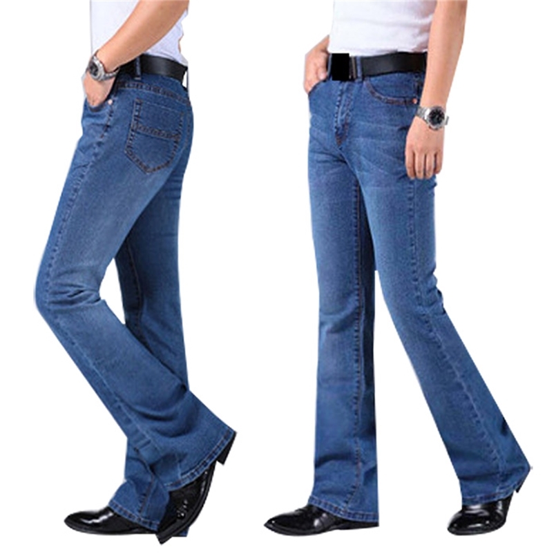 Mens Flared Leg Trousers High Waist Long Flare For Men Bootcut Blue Jeans Hommes bell bottom 201223