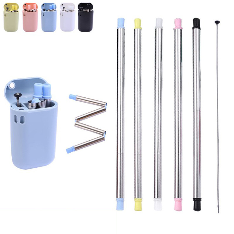 

Folding Silicone Straw Set BPA Free Metal Durable Straws Reusable Straight Stainless Steel Collapsible Drinking Straw Accessories