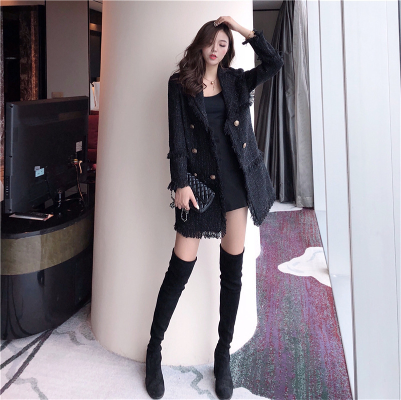 EWQ 2020 Spring Autumn New Pattern V Collar Long Sleeve Solid Colors Patchwork Double Breasted Casual Tweed Coat Women 3AJ775 T200828