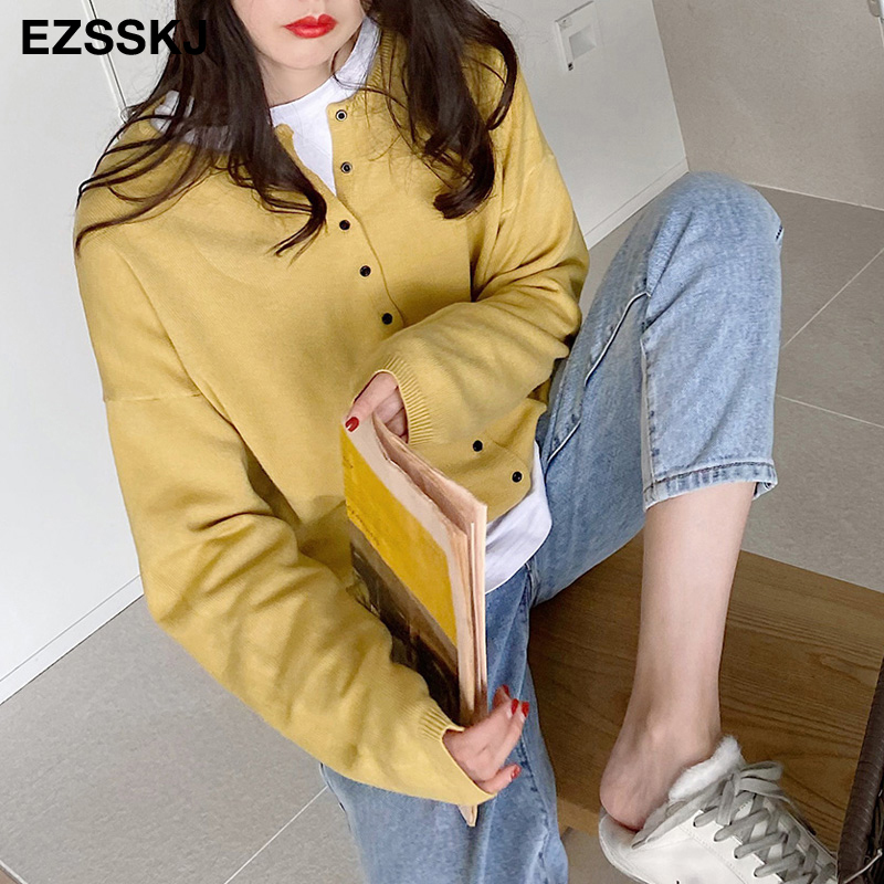 Lazy O-neck oversize loose Sweater cardigans jacket coat women sweater Korea cardigan jacket coat outwear TOP 201203