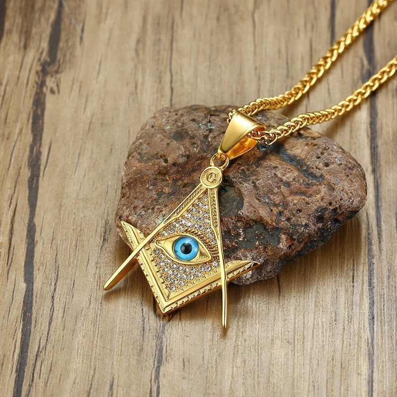 ZORCVENS Free-Mason Eye of Providence Illuminati Pyramid All Seeing Eye Pendant for Men Stainless Steel CZ Stone Punk Necklace 201014