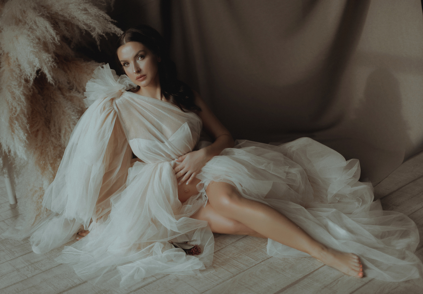 One Shoulder Maternity Dresses Lace Evening Gowns for Photoshoot Boudoir Lingerie Tulle Robe Bathrobe Nightwear Jackets Babydoll