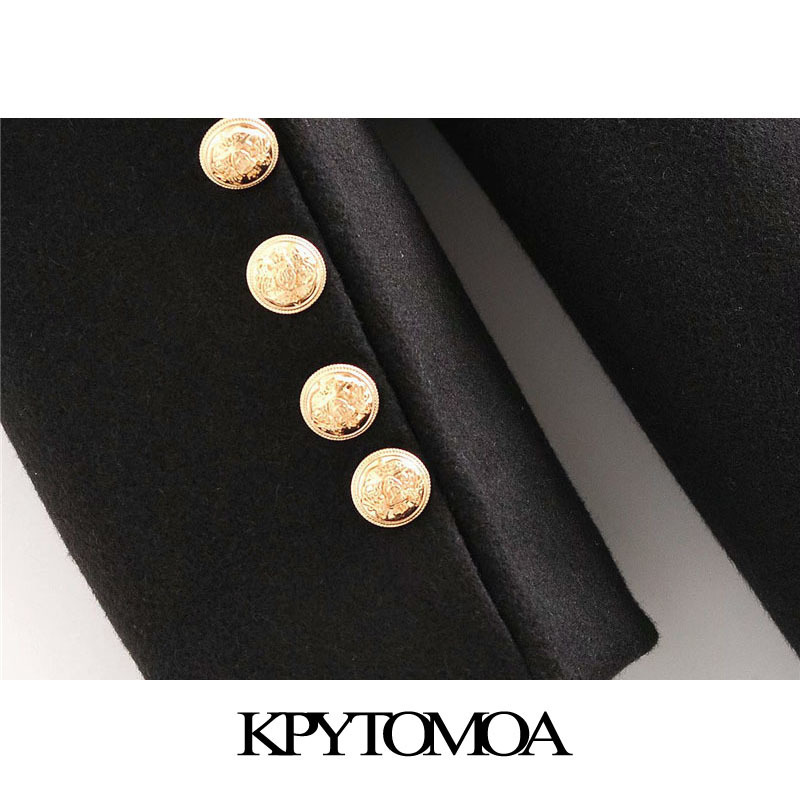 KPYTOMOA Women Fashion With Metal Buttons Woolen Coat Vintage Long Sleeve Back Vents Female Outerwear Chic Tops 201027